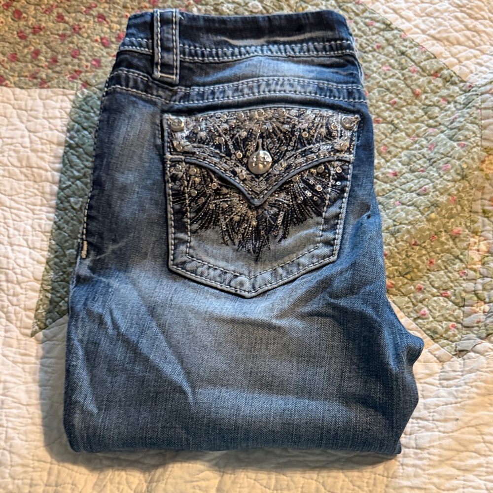 Miss Me Dark Blue Skinny Jeans with Silver Embellishments